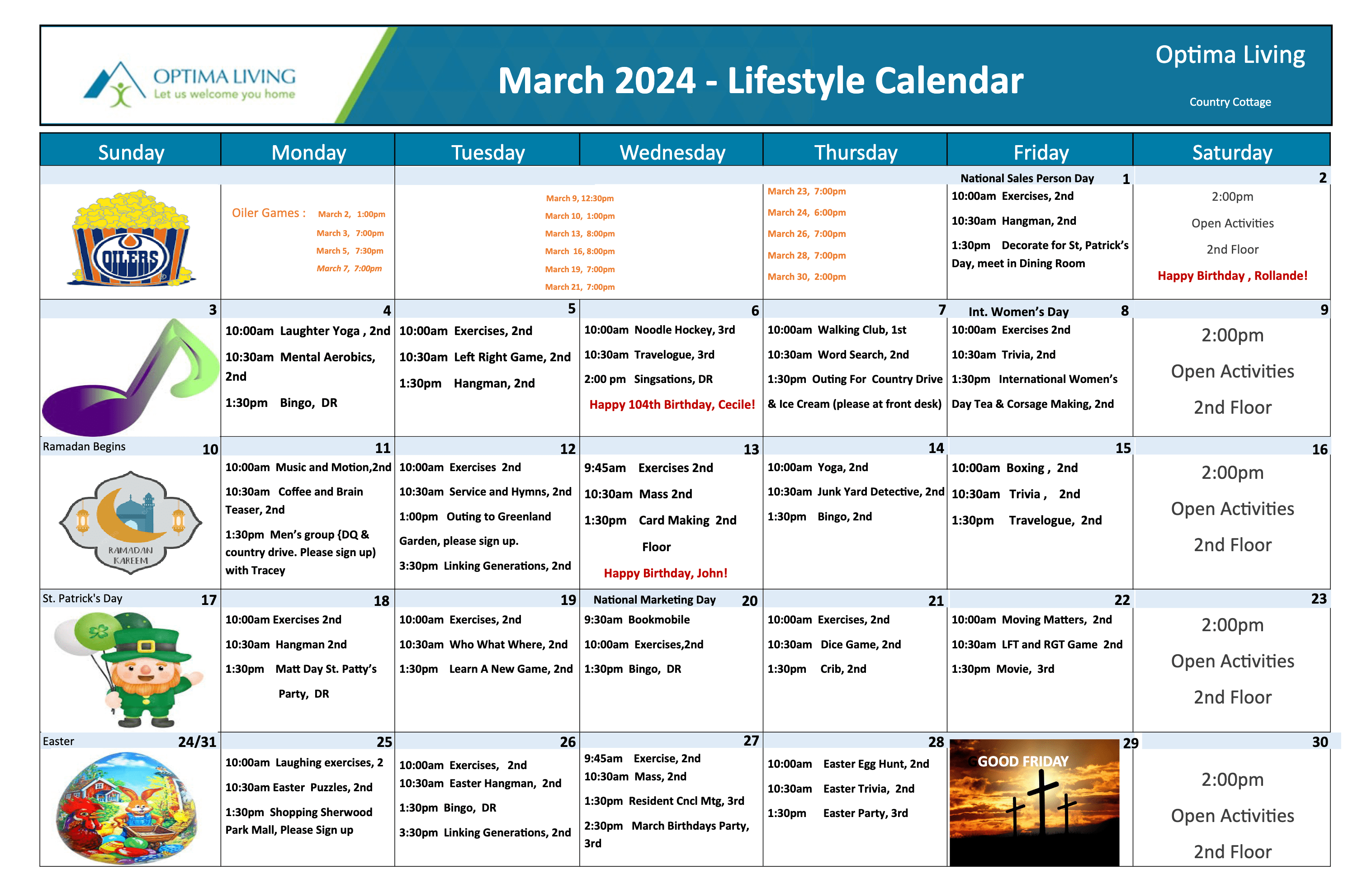 Country Cottage March 2024 event calendar