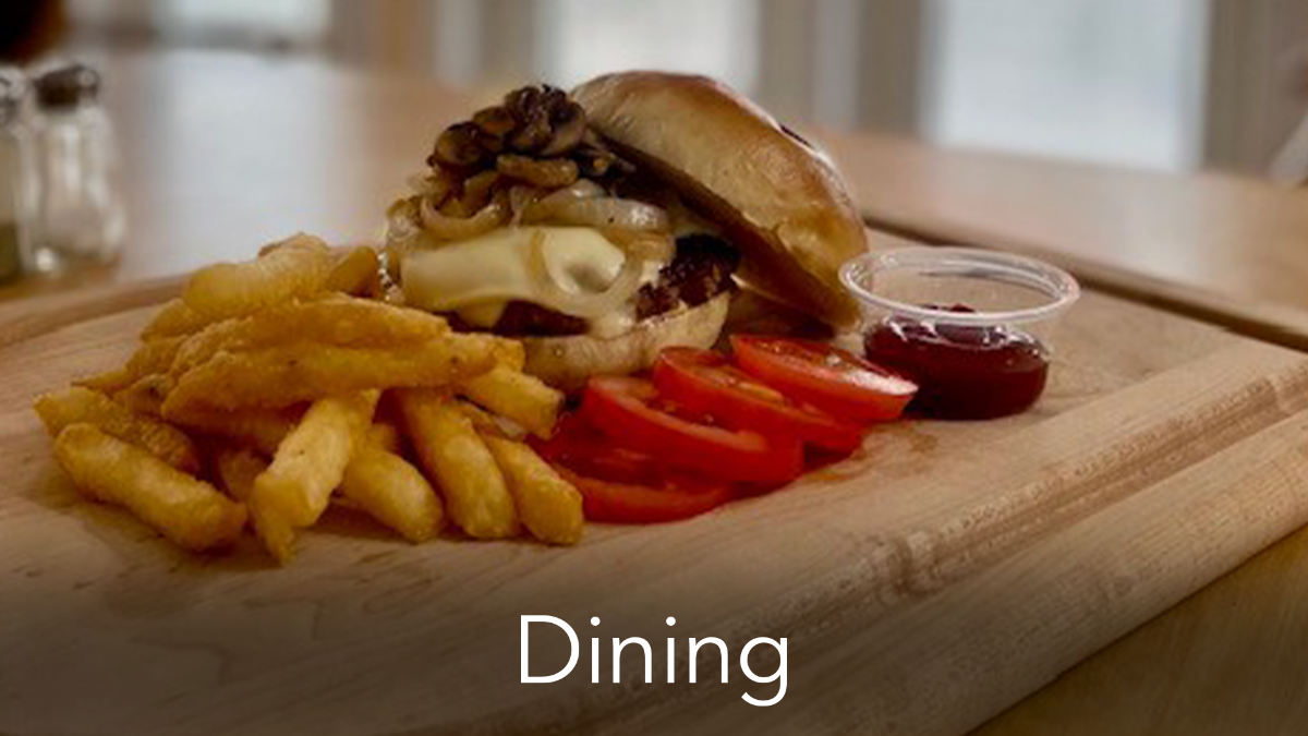 Burger and fries dining option at Country Cottage